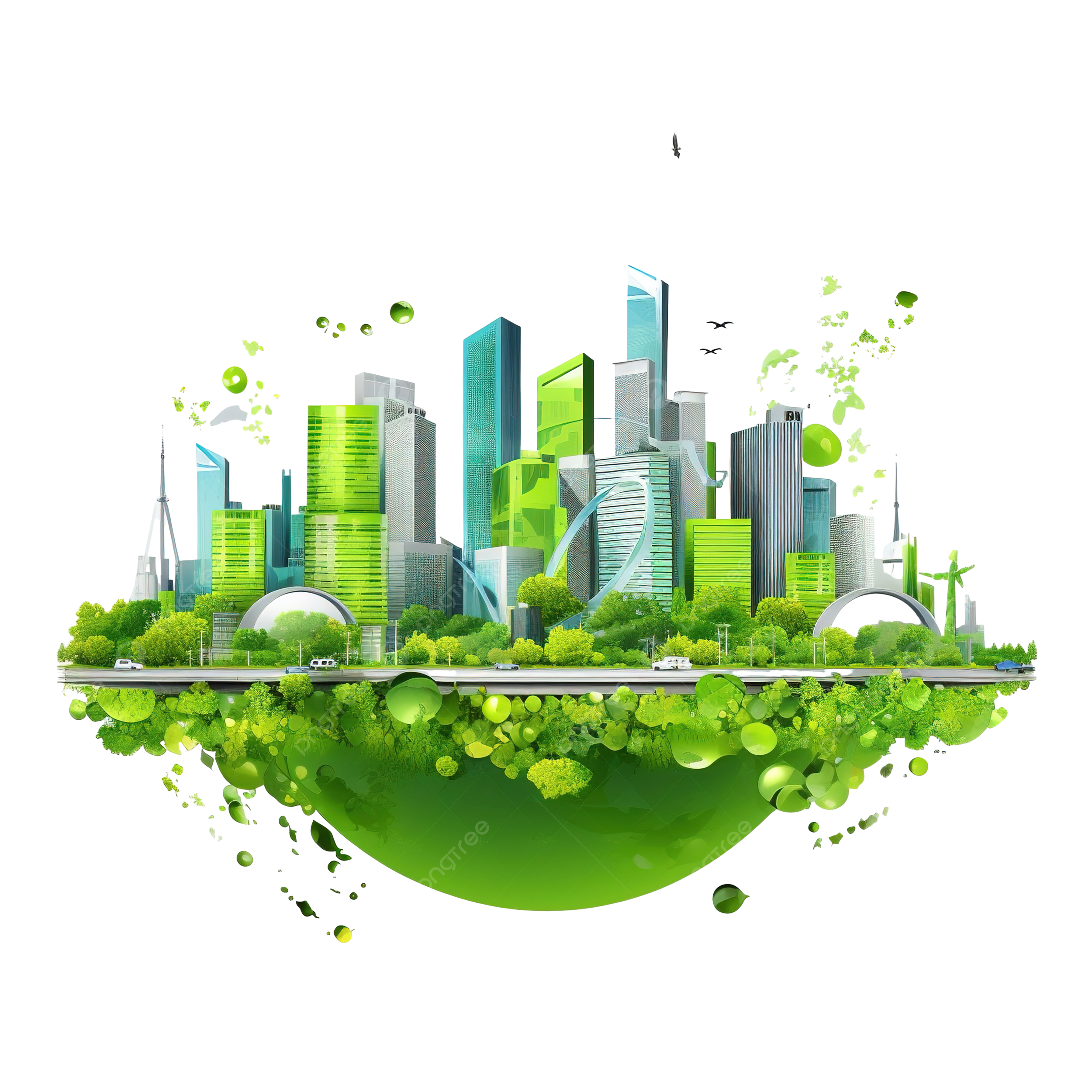 Smart city illustration with greenery and buildings